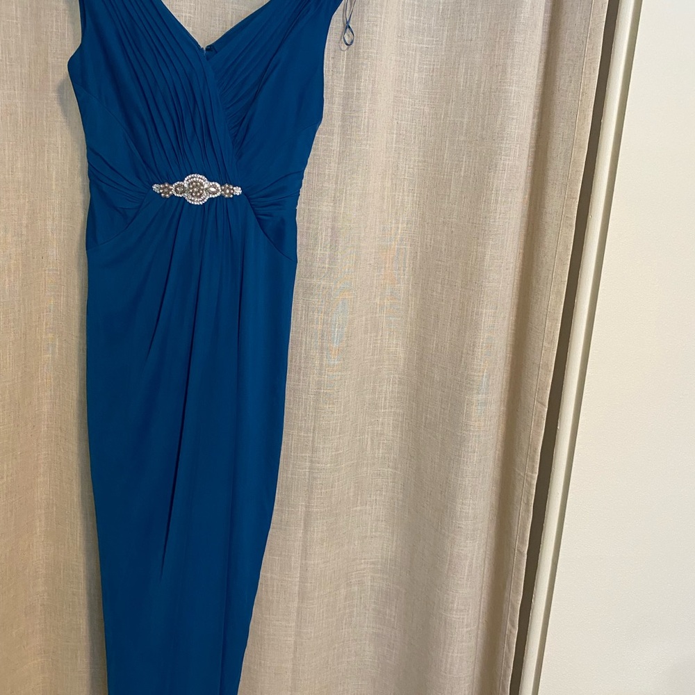 Alex Evenings Blue Ruched V-Neck Gown